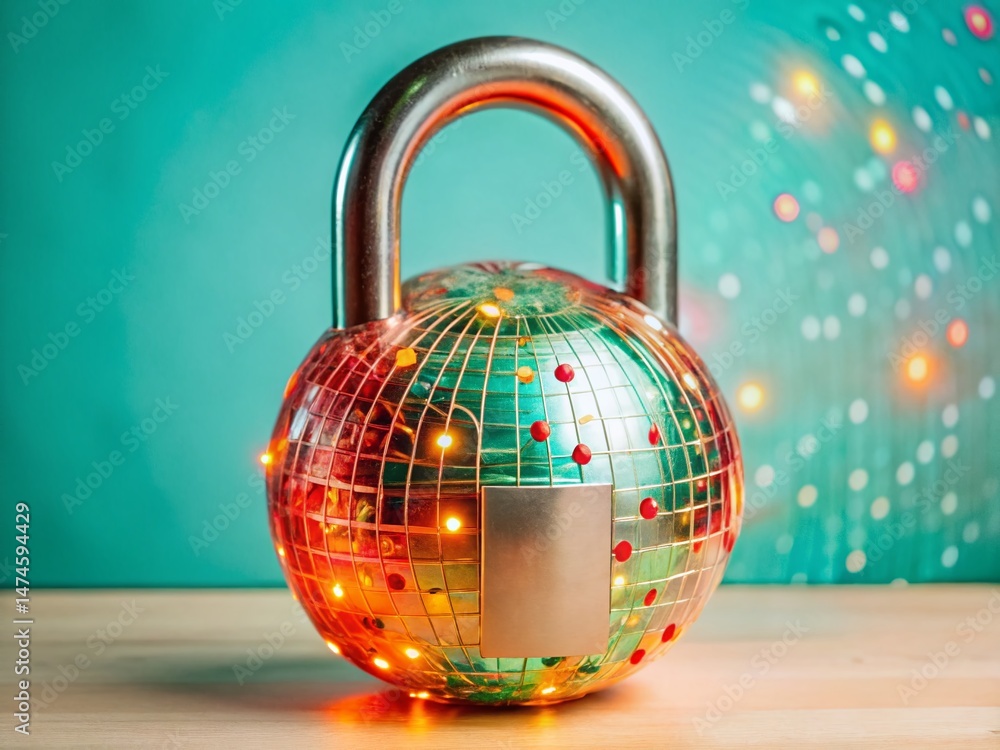Poster secure data protection: firewall padlock shielding digital information