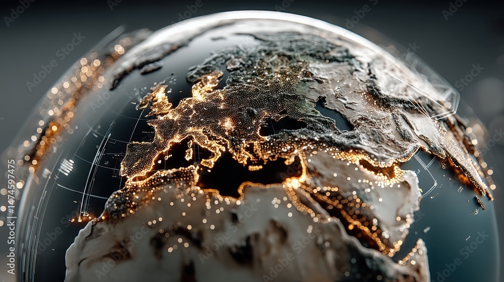 Poster global network technology in futuristic style with hologram earth globe hud ui interface and 3d objects world internet connection or social media online communication concept ve