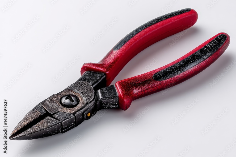 Poster High-quality needle nose pliers with distinct red and black grips on a light background for clear visibility