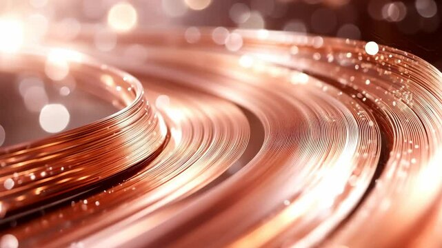 Shiny copper wire coils create mesmerizing experience with sparkling bokeh lights and shimmering
