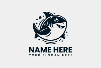 Bold Cute Shark Graphic. Adorable Marine Animal Vector Logo Design