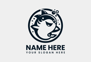 Bold Cute Shark Graphic. Adorable Marine Animal Vector Logo Design