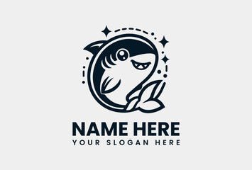Stylized Cute Shark Vector Logo Design Graphic. Playful Marine Design