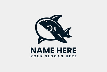 Stylized Cute Shark Vector Logo Design Graphic. Playful Marine Design