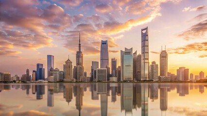 Obraz premium Silhouette Cityscape: Low Angle View of Urban Buildings at Sunset