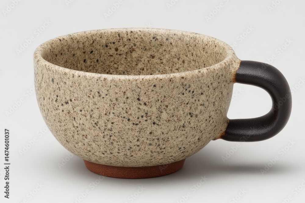 Aufkleber ceramic cup with speckled texture and contrasting handle from artisan studio in the afternoon light