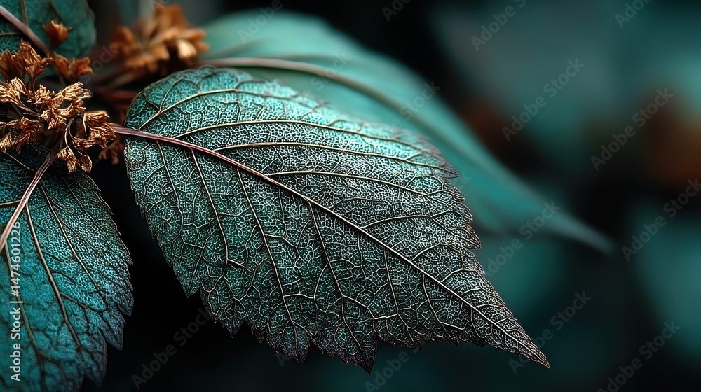 Poster green leaf detailed macro view generative ai