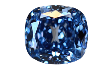 Vivid blue gemstone, cushion-cut, intense color saturation