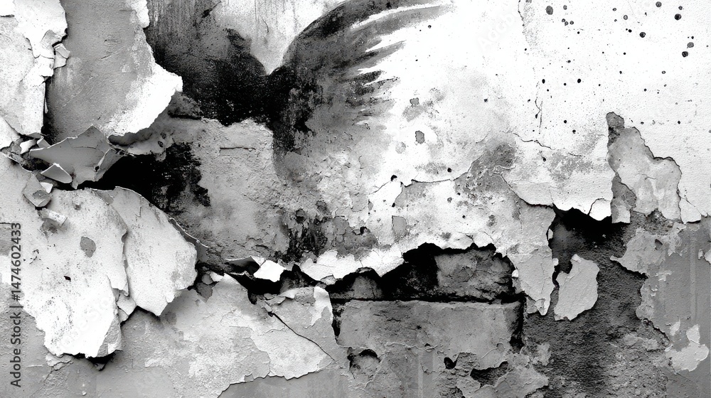 Aufkleber grunge background of black and white abstract illustration texture of cracks chips dot dirty monochr