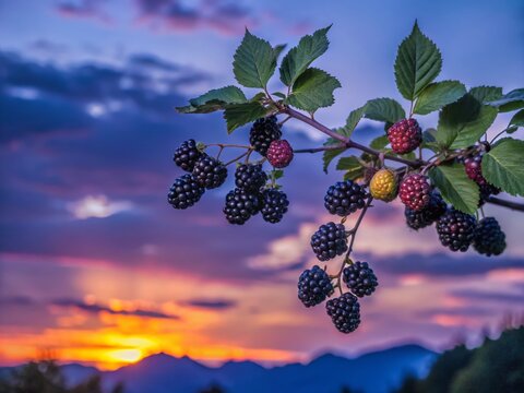 Silhouette of Bignay Berries on Branch at Sunset, Philippine Wild Berries