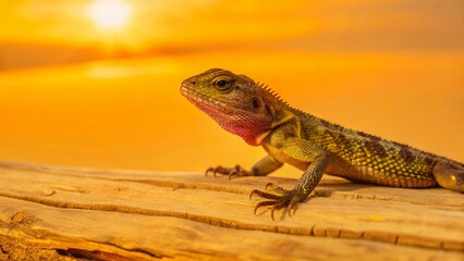 Fototapeta premium Silhouette of Curious Lizard on Weathered Log in Natural Habitat
