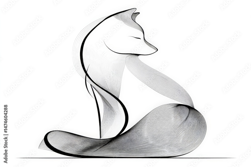 Poster Elegant lines create a graceful representation of a fox in a minimalistic style, highlighting its poise and beauty