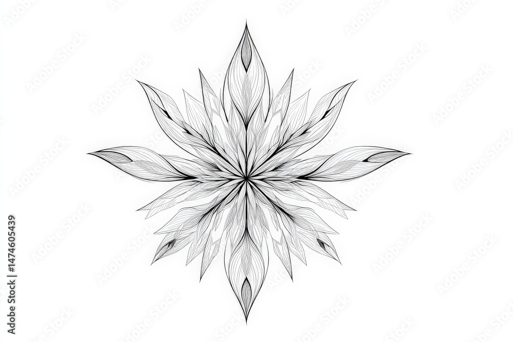 Poster Intricate geometric design features floral patterns radiating from a central point on a white background
