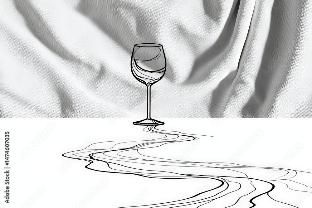 Poster abstract illustration of a glass with flowing lines on fabric background