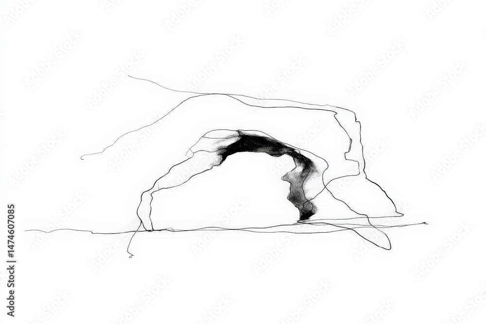 Poster Artistic black and white abstract drawing showcasing fluid lines and shapes, inviting interpretation and introspection