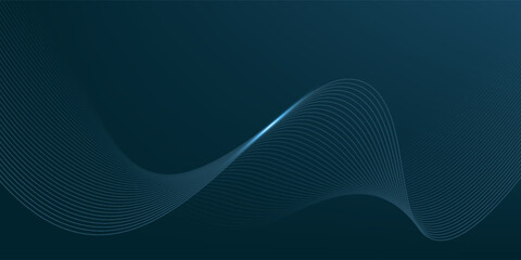 Glowing blue wavy lines on abstract technology dark blue background. Digital hi-tech vector illustration with particle striped wave lines
