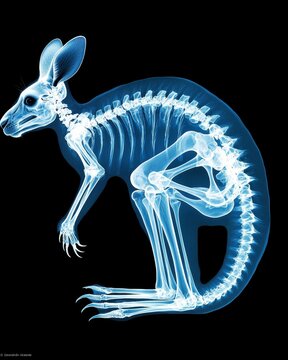Detailed X-ray Image of a Kangaroo Skeleton Highlighting Visible Tail and Bone Structure