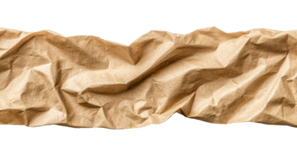 Crumpled brown paper with texture and depth on transparent background
