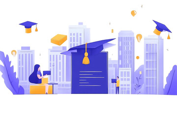 Graduate celebrates achievement amidst cityscape