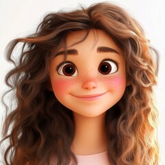 Naklejka premium Portrait Of A Joyful Cartoon Girl