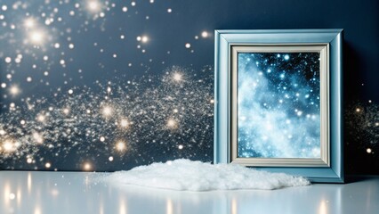 Sparkling Blue Frame Glitter Overlay, Digital Shiny Border, Festive Glowing Decoration