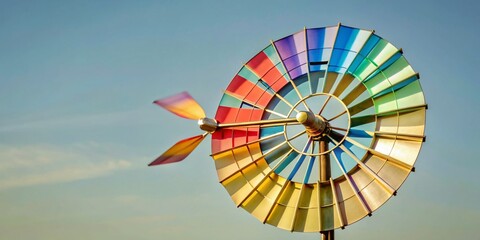Obraz premium Spinning Metallic Windmill Under Summer Blue Sky - Low Angle View