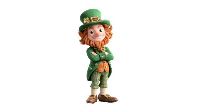 Lively leprechaun with green outfit and cheerful expression