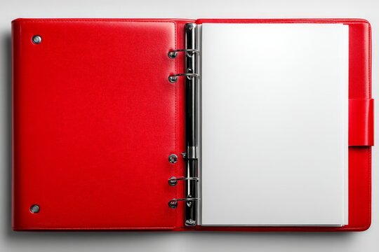 Bright red binder with empty pages ready for notes and organization during a study session
