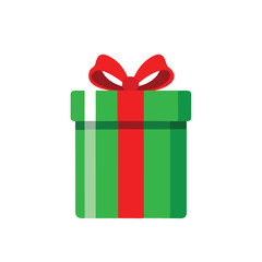 Green Gift Box with Red Ribbon Vector  Holiday Present Clipart