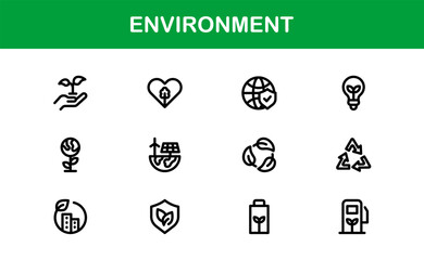 Nature and Environment Icons. Clean Line Art for Green Energy, Ecology, and Earth-Friendly Visuals