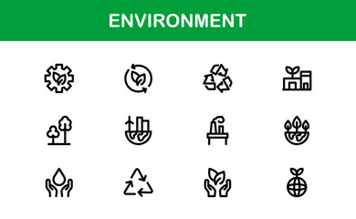 Nature and Environment Icons. Clean Line Art for Green Energy, Ecology, and Earth-Friendly Visuals