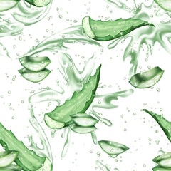 Hand-Drawn Aloe Vera Water Splash Seamless Pattern