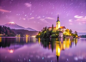 Stunning Night View of Bled Lake, Slovenia - Illuminated Church and Castle