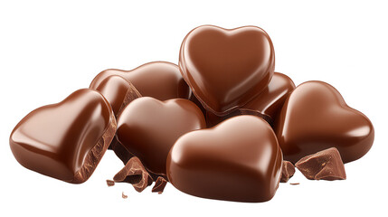 Obraz premium Pile of Delicious Chocolate Heart Candies Isolated on PNG transparent background