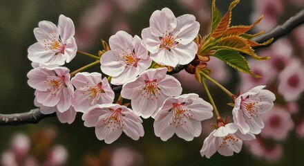 Delicate spring blossoms on a branch in soft focus.