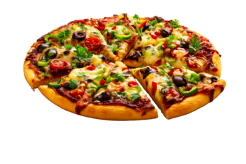 Colorful vegetarian pizza on a white background