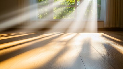 Sunlight streams through window onto light hardwood floor