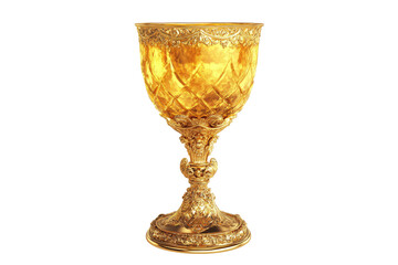 Ornate gold chalice with diamond-patterned body and intricate base