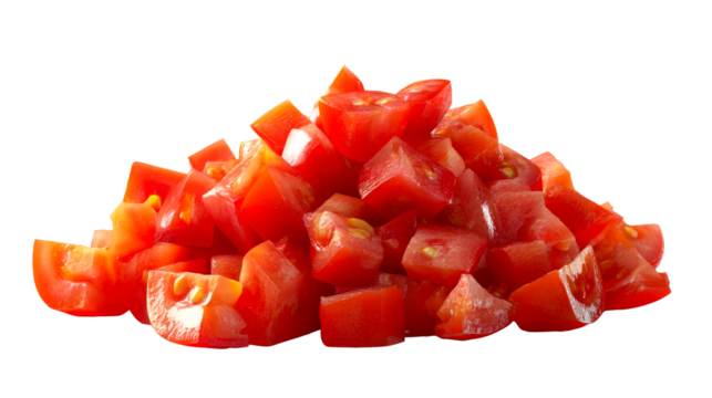 Chopped tomatoes stacked on a transparent background ready for cooking