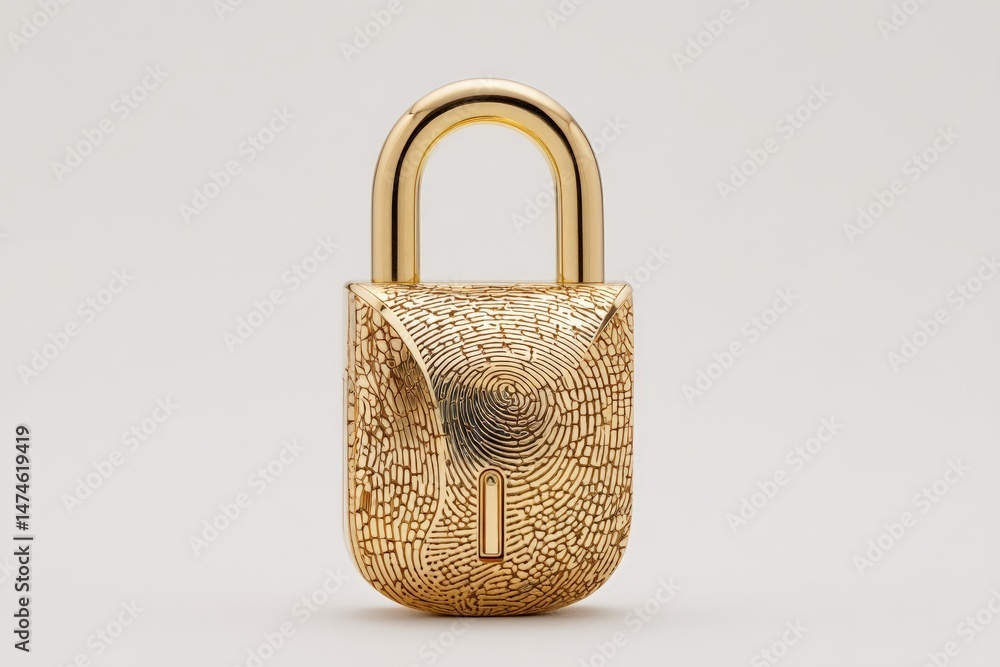Aufkleber unique golden padlock featuring fingerprint design with a shiny finish on a neutral background
