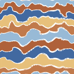Brush drawn wavy lines seamless pattern. Colorful geometric modern background with chalk continuous lines. Trendy textured print for textile, fabric, wallpaper, wrapping, scrapbook and packaging