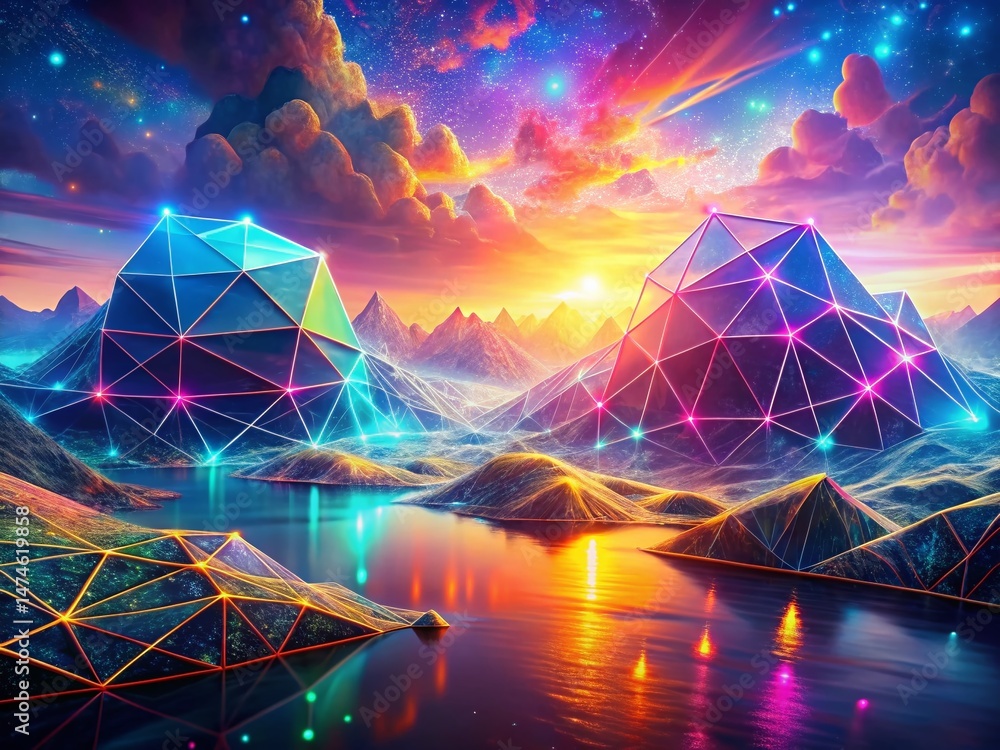 Poster surreal cloud computing: geometric ai data flow, polygonal networks