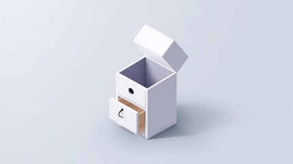 Obraz premium Minimalistic White Storage Box with Open Drawer and Lid for Organizational Use