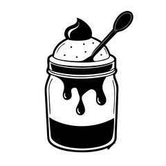 Ice Cream Mason Jar silhouette, Doodle Style Dessert vector Illustration

