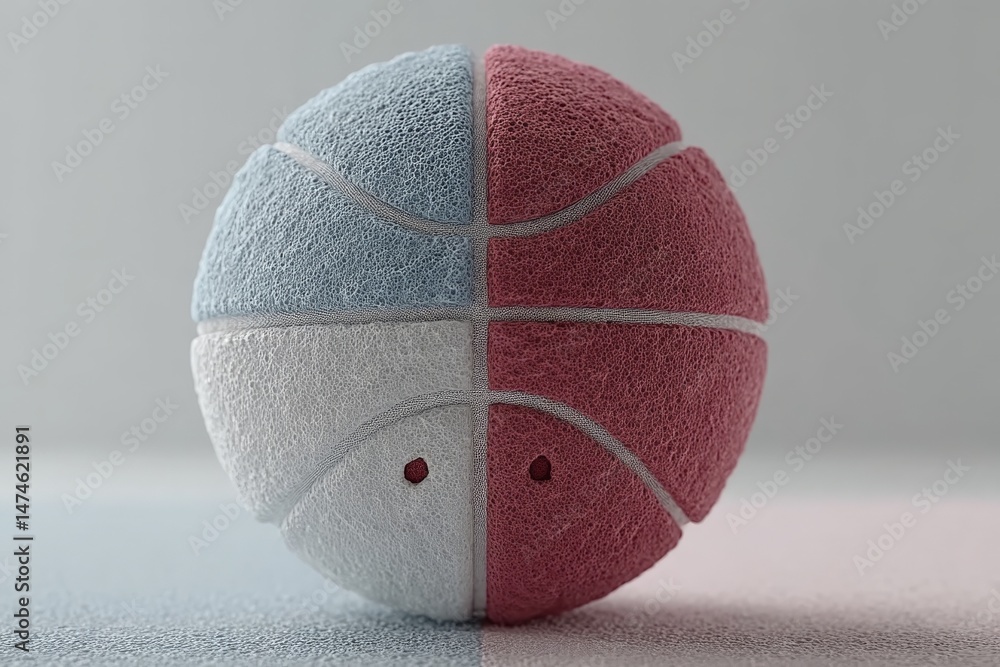 Poster Unique textured basketball design showcases split color scheme on soft surface