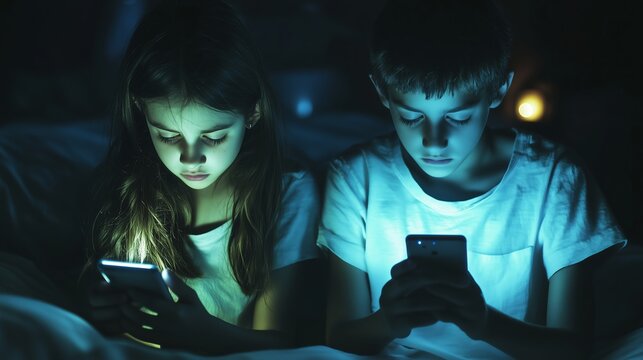 Cellphone addict, teenager excess of social media, children mobile phone screen dependency.