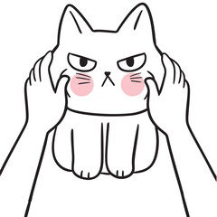 Cute cartoon lines of a fat cat with a funny face doodle.
