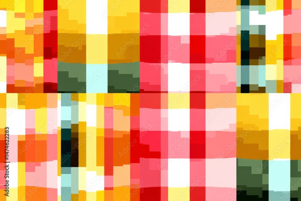 Poster colorful patchwork of checkered patterns in vibrant hues showcases a lively textile display during a