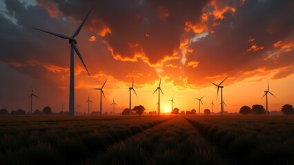 Fototapeta premium wind turbines at sunset