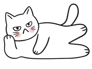 Cute cartoon lines of a fat cat with a funny face doodle.